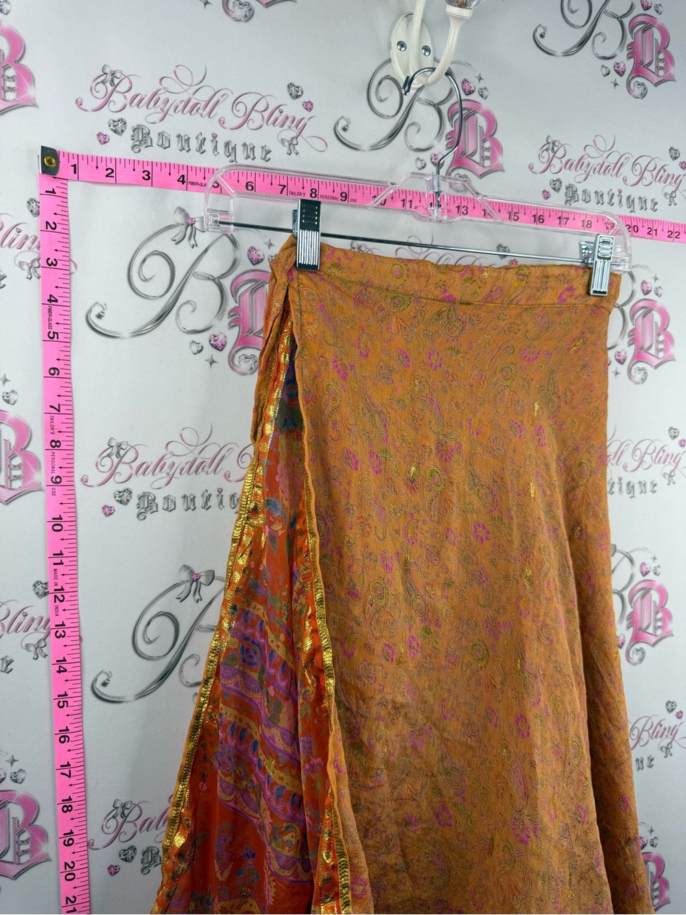 Silk skirt tie up paisley shiny goldBohemian Orange Floral Wrap Skirt - Picture 4 of 14